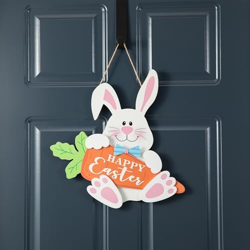 Glitzhome Happy Easter Rabbit and Carrot Hanging Sign Decor, 14" H Wooden Bunny Carrot Door Hanger with Ropes, Easter Theme Sign for Home Window Wall Farmhouse Indoor Outdoor Spring Decorations - Image 6