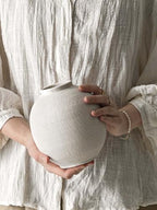 Small White Ceramic Vase - 6.3 Inch Rustic Farmhouse Flower Vase for Home Decor, Minimalist Vases for Living Room, Table, Bathroom, Holiday & Weddings (Sandstone White) - Image 5