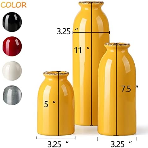 3Pcs Yellow Ceramic Vases, Decorative Vases for Modern Farmhouse - Image 2
