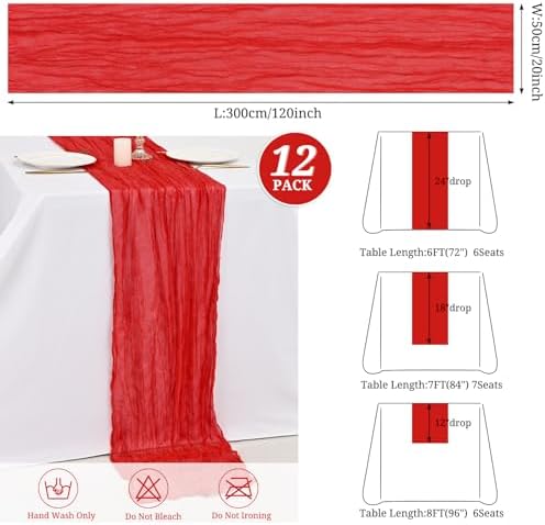 12 Pack Red Cheesecloth Table Runner,20x120 in Table Runner - Image 2