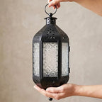 Vela Lanterns Hanging Moroccan Lantern with LED Twinkle Fairy Lights - Exotic Decorative Patio & Porch Decor, Indoor Outdoor Candle Lamp Holder with Chain (13" Large, Clear Glass) - Image 7