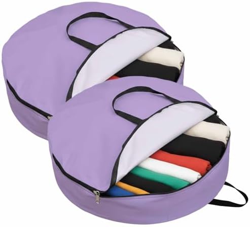 24 Inch Round Storage Bag 2 Pack,Purple Watercolor Solid Color Waterproof Wreath Storage Container with Handles&Zipper Minimalist Style Closet Organizer Bags Garland Box - Image 2