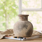 SIDUCAL Ceramic Rustic Farmhouse Vase | 6 Inch Pottery Decorative Flower for Home Decor | Boho Vase | Terracotta for Table, Living Room, Bathroom Decoration, Shelf Decor, Mantel - Image 2