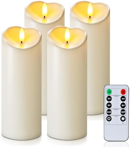 Homemory 3x8 Waterproof Flameless Candles, Remote Timer, Ivory, Set of 4 by Homemory