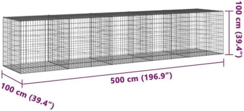 vidaXL Gabion Basket with Cover 196.9"x39.4"x39.4" Galvanized Iron - Image 3