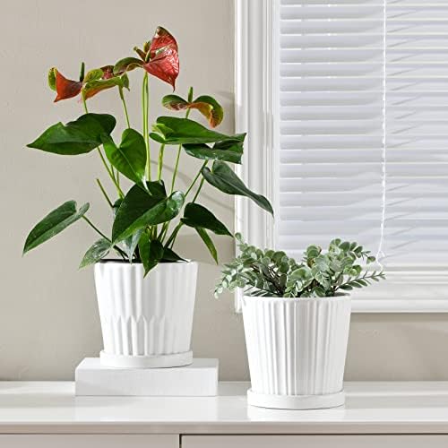 White 6 Inch Flower Pots for Plants,Ceramic Planter with Drainage Holes - Image 6