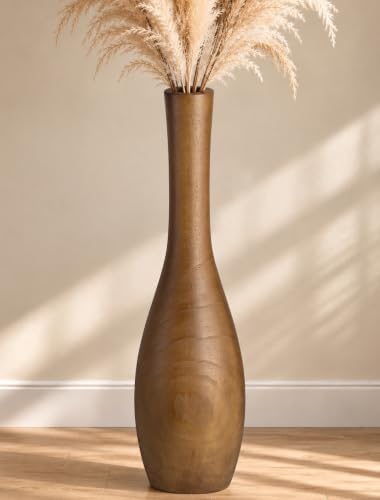 Hanobe 27.5" Tall Wooden Floor Vase for Pampas Grass, Brown Rustic Boho by Hanobe