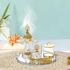 Generic Glass Incense Burner 5-Pieces Set Ramadan Decoration with Tray Storage Jar and Tongs Censer Arabian Incense Holder,Attractive Gold Incense Burner Set for Yoga SPA Desk Decor - Image 6
