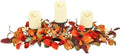 28" Fall Candle Holder Dining Table Centerpieces with Orange Eucalyptus by Egolot