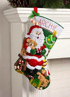 Bucilla Felt Applique 18" Stocking Making Kit, Jolly Pups Santa, Perfect for DIY Arts and Crafts, 89556E - Image 3