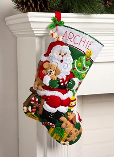 Bucilla Felt Applique 18" Stocking Making Kit, Jolly Pups Santa, Perfect for DIY Arts and Crafts, 89556E - Image 3