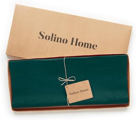 Solino Home Cotton Linen Table Runner Dark Green Hemstitch, 14 x 120 in - Image 4