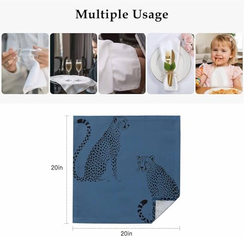 Black Leopard Prints Cloth Napkins Set of 8, Holiday Napkins for Baby Shower, Middle Century Animal Navy Blue Washable Reusable Dinner Napkin for Cocktail Wedding Party, 20 x 20 Inch - Image 4