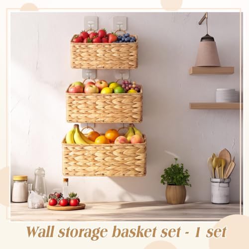 3 Pcs Wall Hanging Baskets,Rectangle,Natural,Water Hyacinth - Image 5