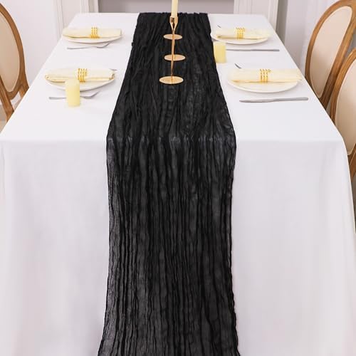 Snowkingdom 6PCS 10 Ft Black Cheesecloth Table Runner, 120 inch Long Cheese Cloth Boho Gauze Runners for Wedding Bridal Baby Shower Birthday Holiday Party Halloween Table Decorations - Image 4