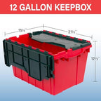 Akro-Mils KeepBox 12 Gal Storage Box, Lid Attached, Stackable, Red/Green - Image 3
