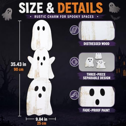 Vercraft Halloween Front Porch Decor Outdoor Wood Stacked Ghost Porch Sign - Image 4