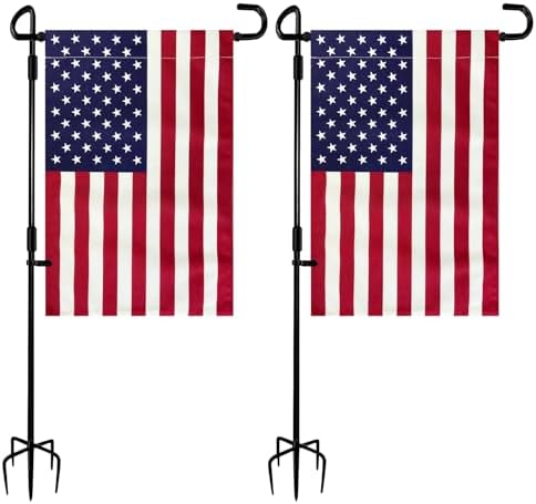 TOPFLAGS 2 Pack Garden Flag Stand with American Flag Garden Flag Heavy Duty Metal Yard Flag Holder Pole Stake Small Flag Stands for Garden Flags 12 x 18 with Clips and Stopper by Topflags