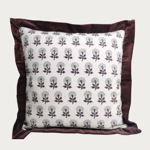 Palm & Loom 100% Cotton Linen Cushion Cover - Decorative Throw Pillow Case with Grey & Wine Print with Flange - Modern Traditional Living Room, Bedroom Pillow Cover (Jama, 20" x 20" (Pack of 1)) by PalmLoom