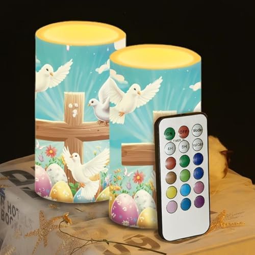 Cross Eggs Flameless Candles with Remote and Timer LED Candles Flickering Battery Operated Fake Candle for Home Easter Bedroom Living Room Dining Room Table Decor Set of 2 by WelcometoLuarisgur