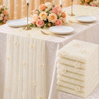 6 Pcs 29x120'' Pearl Tulle Table Runner 10ft Wedding Tablecloth, Beige by Unknown