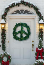 Funny Guy Mugs Peace Sign Wreath - Pre-Lit Indoor or Outdoor Christmas Wreath for Front Door - Fall or Thanksgiving Wreath with Lights - 24" Diameter - PVC Material - Green by FunnyGuyMugs