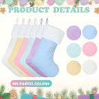 6 Pcs 18in Pastel Christmas Stockings Macaron Velvet Xmas Stockings - Image 3