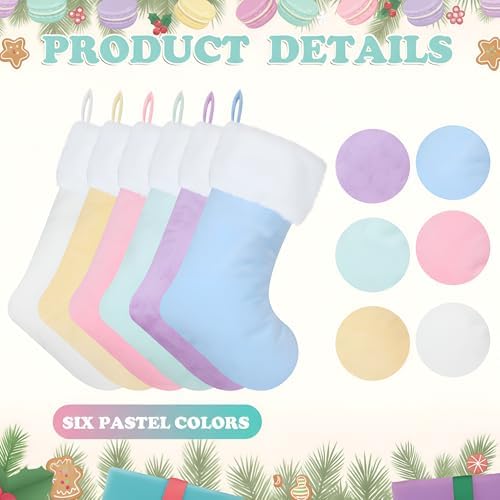 6 Pcs 18in Pastel Christmas Stockings Macaron Velvet Xmas Stockings - Image 3