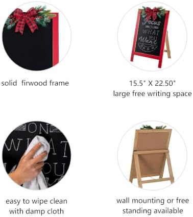 Glitzhome 24"H Christmas Wooden Easel Porch Sign,Farmhouse Standing Porch Decor with Pine & Plaid Bow,Merry Christmas Welcome Sign for Holiday Front Porch Outdoor Decorations - Image 5