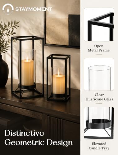 Black Lantern Decorative Indoor Outdoor, Set of 2 Candle Holder - Image 3
