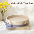 Round Decorative Tray, Modern Coffee Table Tray Decor 11" Resin Beige Tray - Image 2