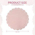 Set of 6 Cotton Linen Placemats, 15 Inch Scalloped Flower Embroidery Cloth Table Mats Double Layered Fabric Machine Washable Wrinkle Free Dining Placemat for Hotel Restaurant Kitchen, Pink - Image 2
