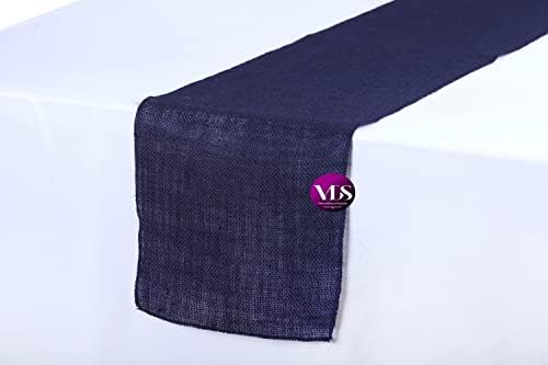 VDS Pack of 12, Burlap Table Runner 100% Natural Jute Rustic Hessian Table Cloth Centrepiece for Wedding Bridal Shower Birthday Event Party Banquet Table Decoration (Size 12X108 Inch)(Navy Blue) - Image 2