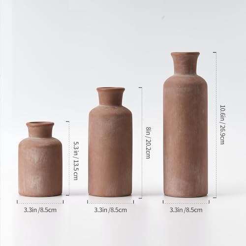 LUKA Ceramic Rustic Farmhouse Vase Set of 3,Terracotta Vases for Home Decor - Image 3