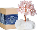Crocon Rose Quartz Crystal Tree with White Aura Base Tree of Life Décor by Crocon