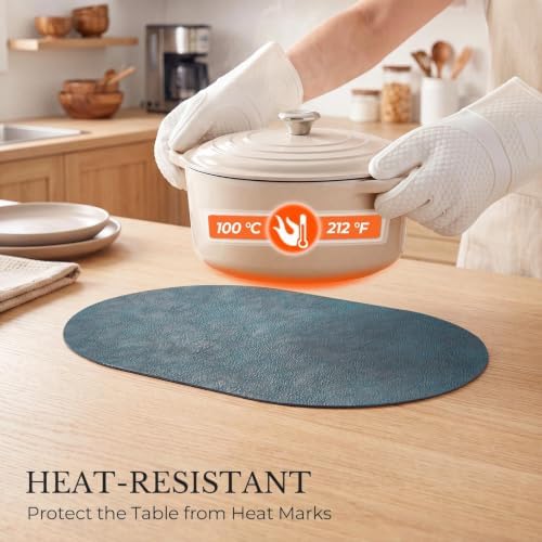 MOSAYT Vinyl Faux Leather Oval Placemats, Set of 6, Navy Blue - Image 4