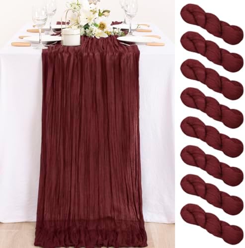 Burgundy Cheesecloth Table Runner Fall Dinning Runner for Christmas, 8 Pack by MLMC