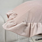 Jemiipee Velvet Ruffle Throw Pillow Covers Couch, Set of 2 Decorative Pillowcases with Ruffles 20x20 Inch Solid Color Shabby Chic Farmhouse Cushion Cover for Living Room Sofa Bed, Beige - Image 7