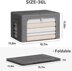 CYhom Clothes Storage Bins Box - Linen Fabric Foldable Stackable Container Organizer Set with Clear Window & Carry Handles & Metal Frame (Dark Gray, Medium-36L) - Image 5