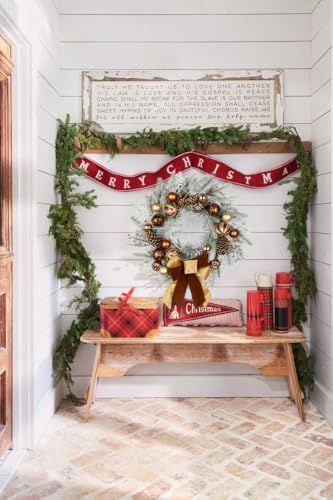 24" Christmas Wreath for Front Door Artificial Unlit Winter Wreath with Pine Cones, Berry Clusters, Bronze Ball Ornaments and Ribbon for Thanksgiving Holiday Christmas Decoration - Image 6