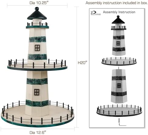 SAILINGSTORY Lighthouse Tiered Tray Stand Coastal Beach Decor Teal - Image 2