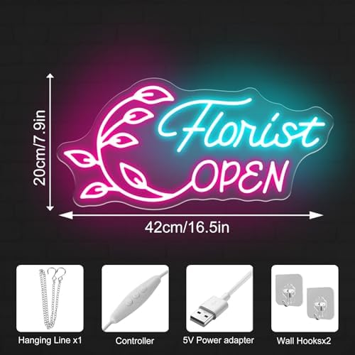Florist Open Neon Sign for Flower Shop Storefront Window Business Decor - Image 5