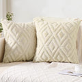 Pallene Fall Beige Faux Fur Throw Pillow Covers 24x24 Set of 2 by PALLENE
