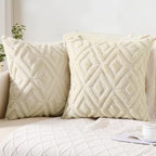 Pallene Fall Beige Faux Fur Throw Pillow Covers 26x26 Set of 2 by PALLENE