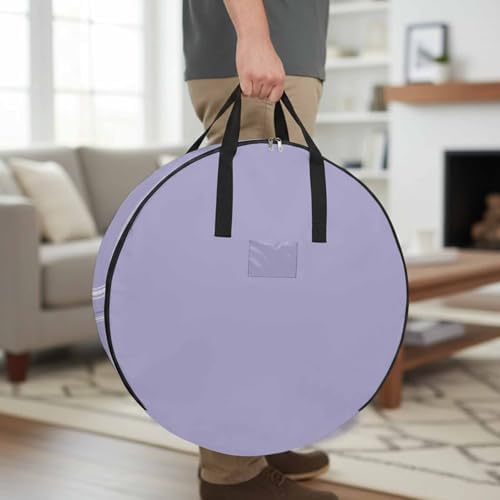 Solid Color Round Storage Bag 30 Inch, Medium Purple Clothes Storage Container with Handles Heavy Duty Organizer for Comforter, Bedding & Holiday Wreaths - Image 2