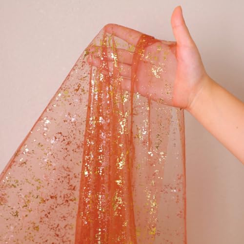 Snowkingdom 10Pcs Terracotta Gold Table Runner Glitter Sheer Gauze 10ft - Image 5
