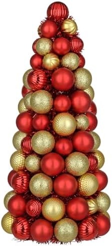 16" Tabletop Christmas Tree Small Red Gold Christmas Tree Decorations with 94 Shatterproof Ornaments Balls Christmas Centerpiece Mini Cone Xmas Tree for Holiday Party Wedding Table Desk Mantel Decor by GnFlus
