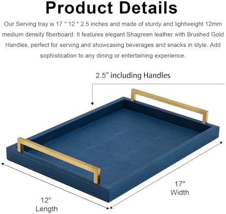XIGEXIGE Navy Blue Decorative Serving Tray, Shagreen Leather Coffee Table Tray, Rectangle for Home Decor - Image 4