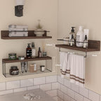 PopiShelves 22.5 inches Bathroom Shelves Over Toilet for Wall, Floating Shelves with Storage Basket Paper Holer for Kitchen Living Room, Bedroom & Classroom, Set of 3 (Dark Brown) - Image 2