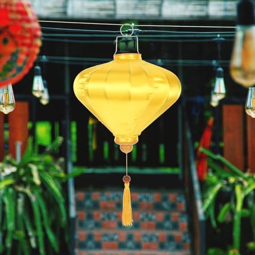 ORFOFE Diamond-Shaped Vietnamese Hanging Lantern, 12-Inch Yellow Cloth Lantern with Tassel for Wedding, Party, Festival, and Home Decoration - Image 2